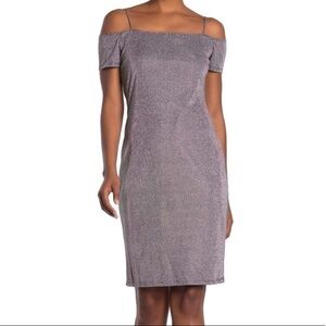 NWT - MARINA midi slim off shoulder metallic dress